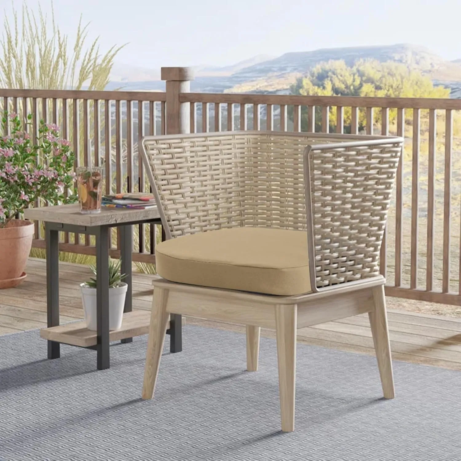 idee-home Outdoor Chair Cushions Set of 4, 19" x 19" x 3" Thick Patio Furniture Outdoor Seat Cushions Waterproof with Ties, Dining Pads