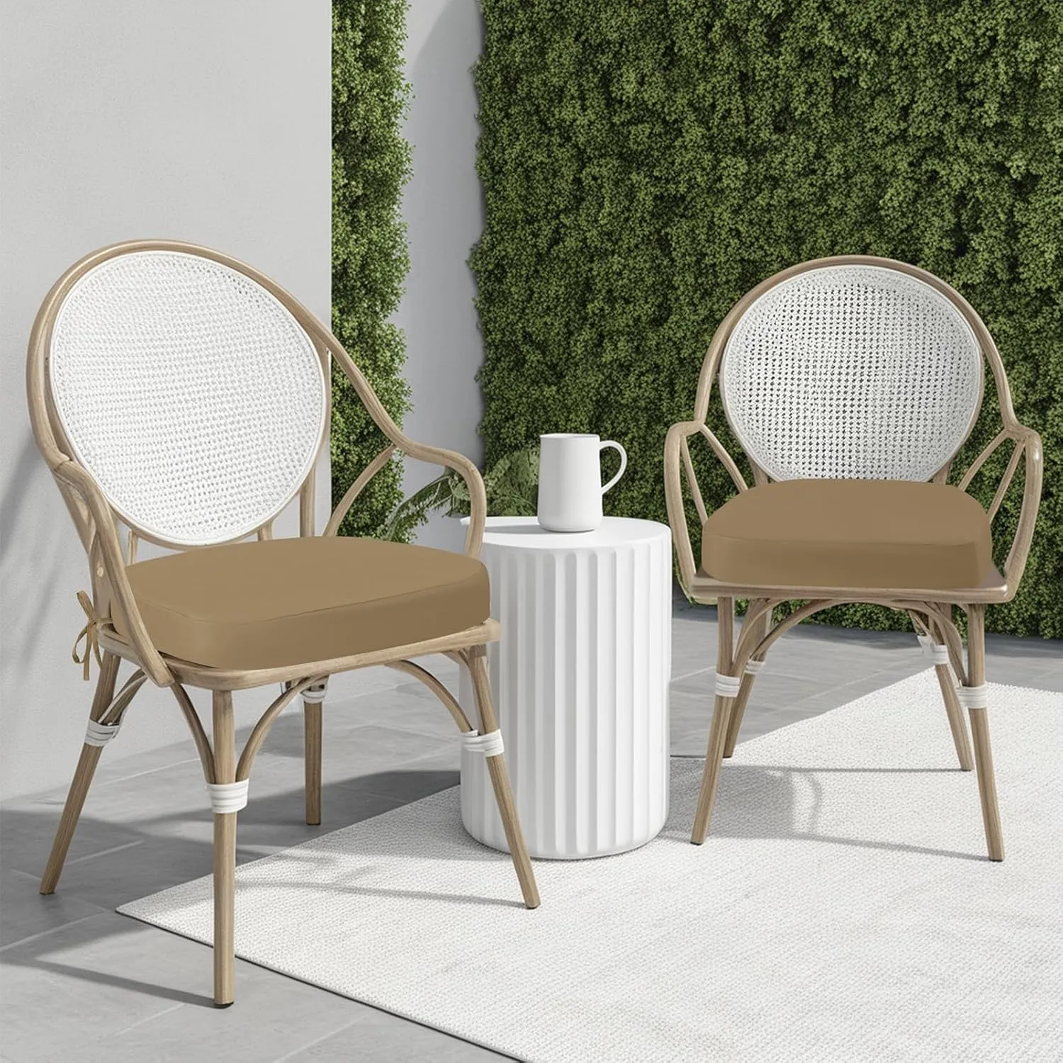 idee-home Outdoor Chair Cushions Set of 4, 19" x 19" x 3" Thick Patio Furniture Outdoor Seat Cushions Waterproof with Ties, Dining Pads