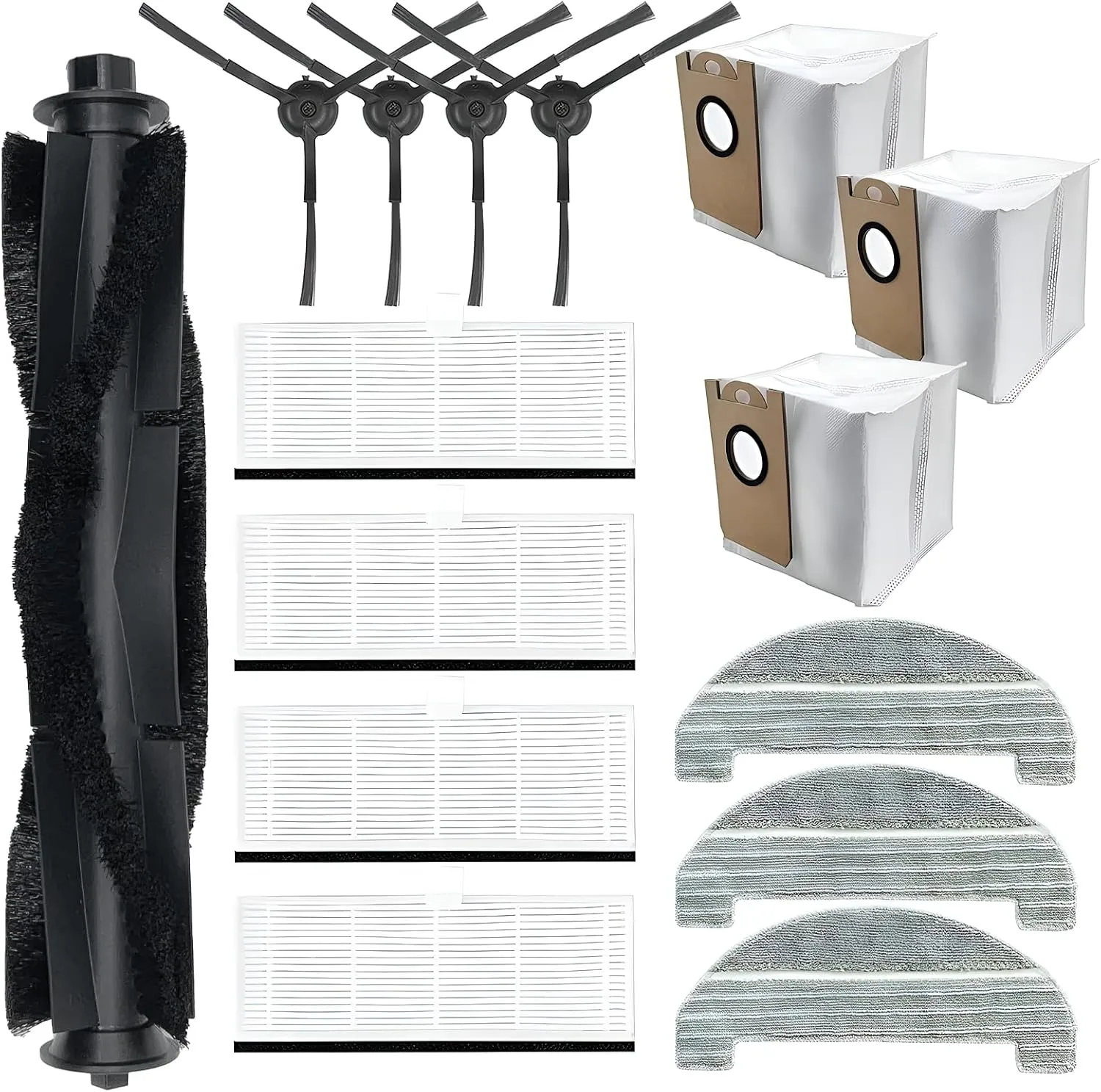 iHRV6-BLK Replacement Parts for iHome AutoVac Nova Self Empty iHRV6-BLK Robot Vacuum Cleaner Accessories Kit, 1 Main Roller Brush, 4 Side Brushes, 4 Hepa Filter, 3 Mop Pads, 3 Dust Bags