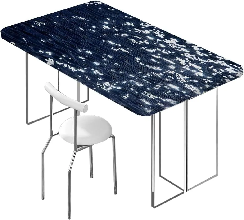 Indigo White Elastic Fitted Picnic Table Cover Romantic Floral Background Elastic Fitted Tablecloth Waterproof Wipeable Abstract Fits up 5 Foot Tables