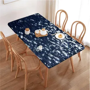 Indigo White Elastic Fitted Picnic Table Cover Romantic Floral Background Elastic Fitted Tablecloth Waterproof Wipeable Abstract Fits up 5 Foot Tables
