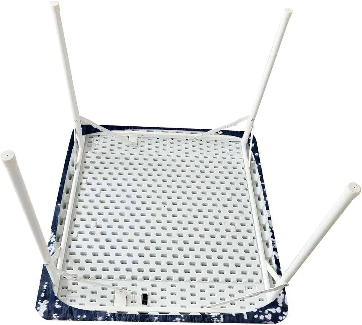 Indigo White Elastic Fitted Picnic Table Cover Romantic Floral Background Elastic Fitted Tablecloth Waterproof Wipeable Abstract Fits up 5 Foot Tables