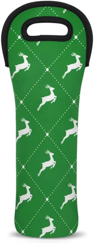 Interesting Christmas Reindeer Wine Gift Tote Bag Neoprene Single Bottle Holder 750ml Wine Carrier Bags for Travel Wedding Festival Favors 5.1 X 15.6 In