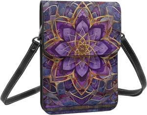 Irish celtic knot design good luck purple crossbody cell phone purse for womens lightweight small soft leather fashion travel wallet with adjustable strap