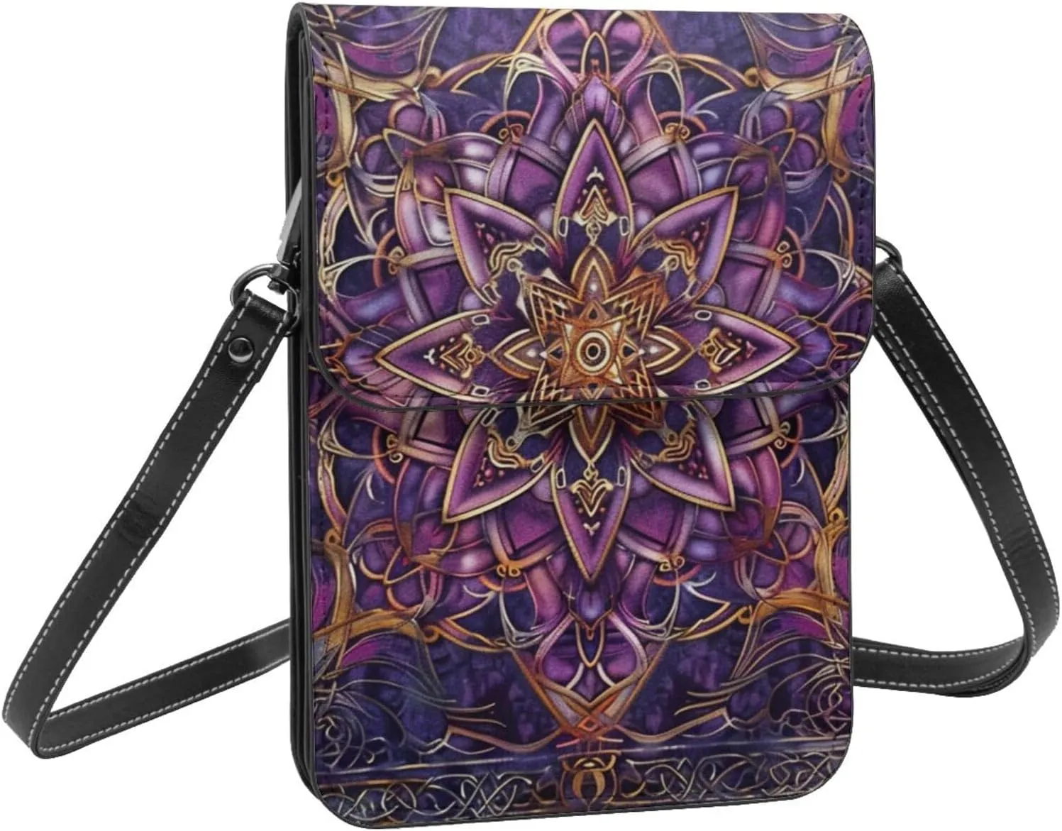 Irish celtic knot good luck design purple crossbody cell phone purse for womens lightweight small soft leather fashion travel wallet with adjustable strap
