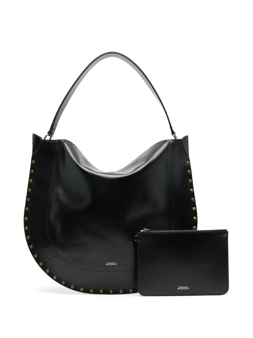 ISABEL MARANT Smooth Leather Hobo Handbag with Gold Studs