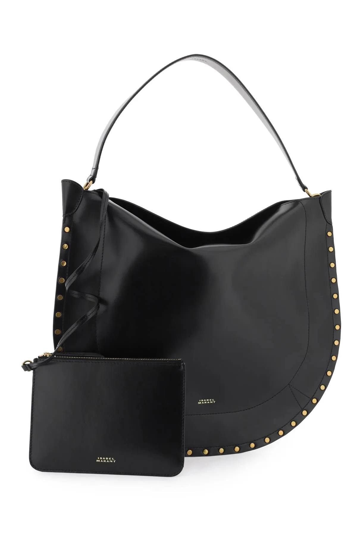 ISABEL MARANT Smooth Leather Hobo Handbag with Gold Studs