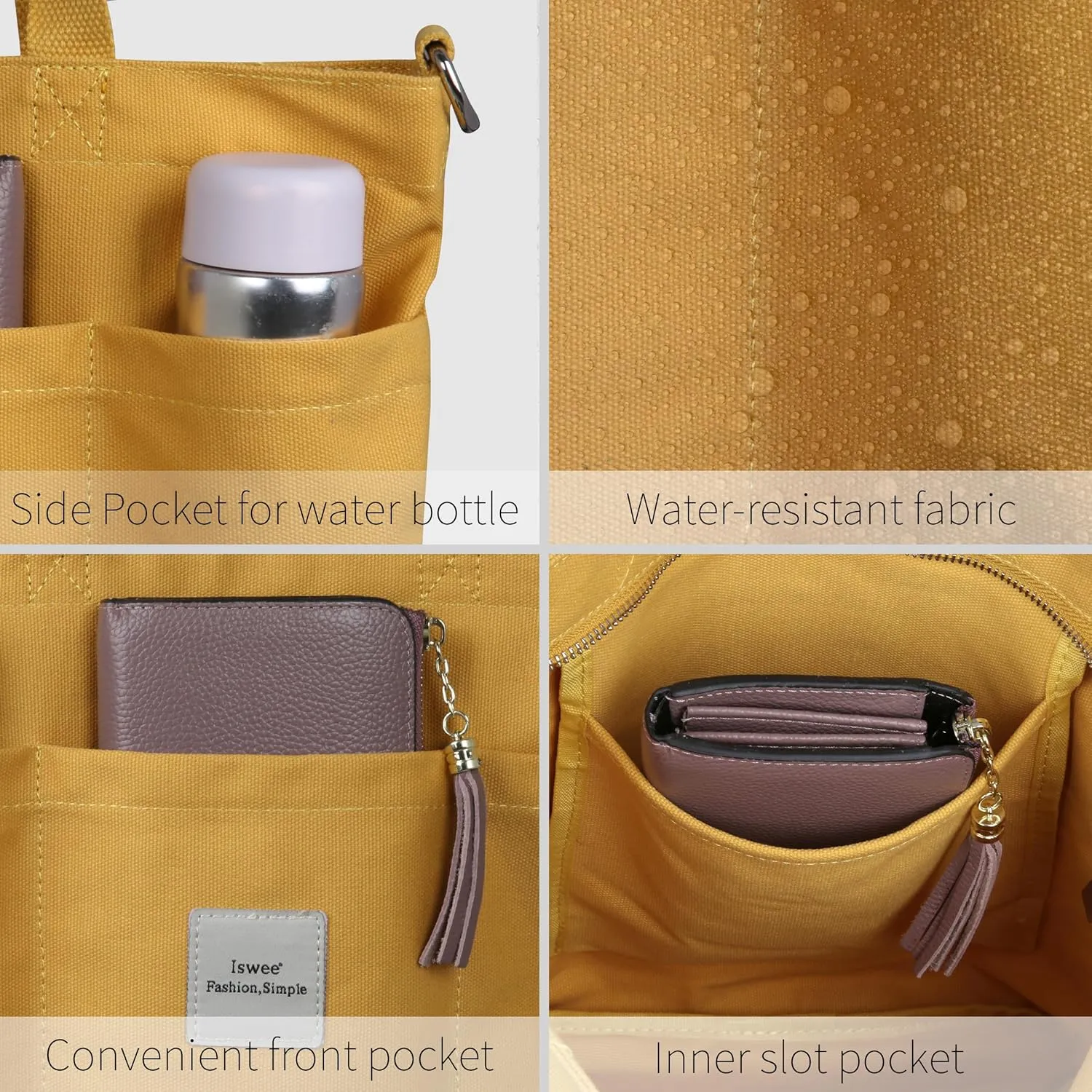 Iswee Canvas Tote Bag with Zipper Multi Pockets Tote Purse for Women Fashion Crossbody Tote Shoulder Bag Handbag Everyday Bag