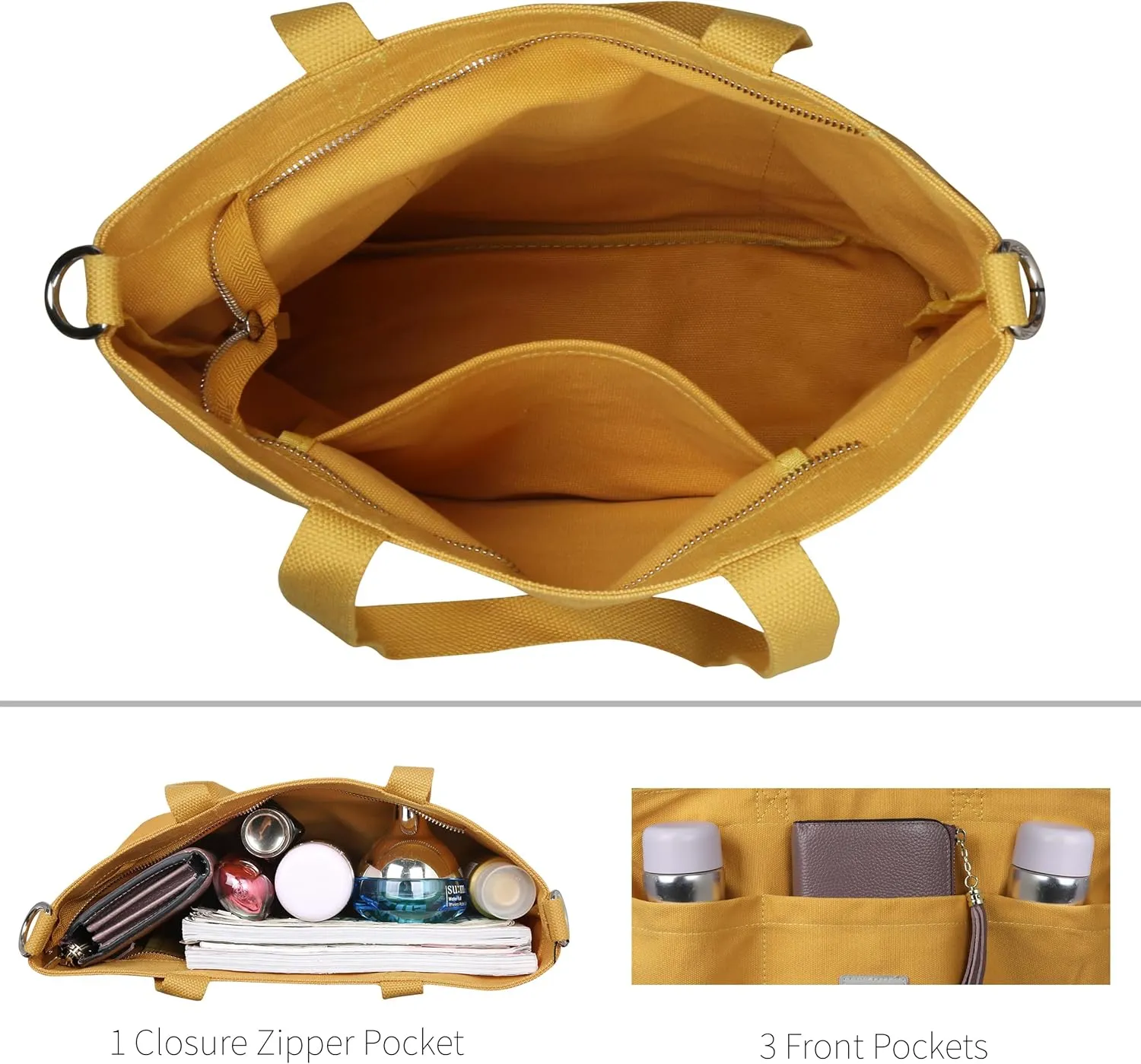 Iswee Canvas Tote Bag with Zipper Multi Pockets Tote Purse for Women Fashion Crossbody Tote Shoulder Bag Handbag Everyday Bag