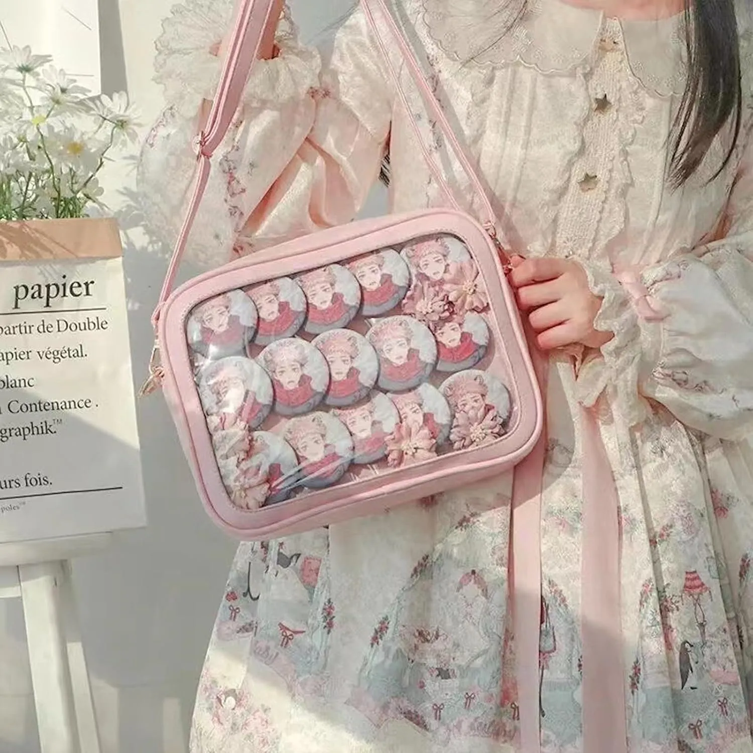 Ita Bag Crossbody Ita Purse Pin Display Bag with Insert Shoulder Crossbody Underarm Top-handle Handbag