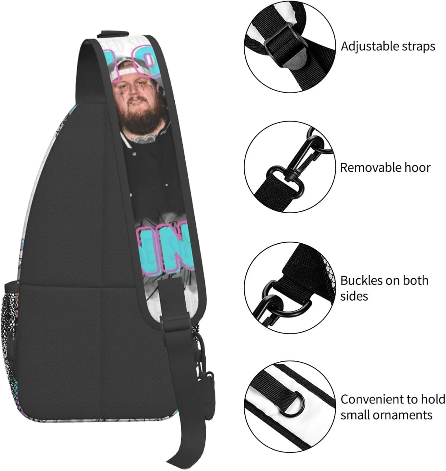 J-elly Roll Fashion Casual Crossbody Bag Chest Bag Sling Bag Travel Daypack For Women Men Black