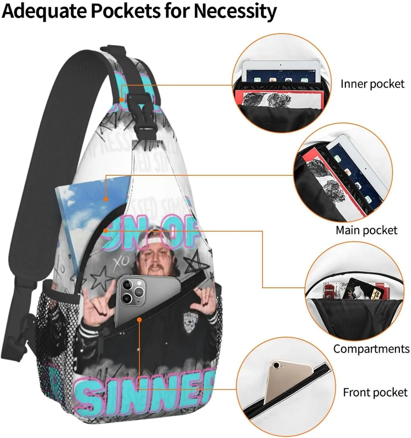 J-elly Roll Fashion Casual Crossbody Bag Chest Bag Sling Bag Travel Daypack For Women Men Black