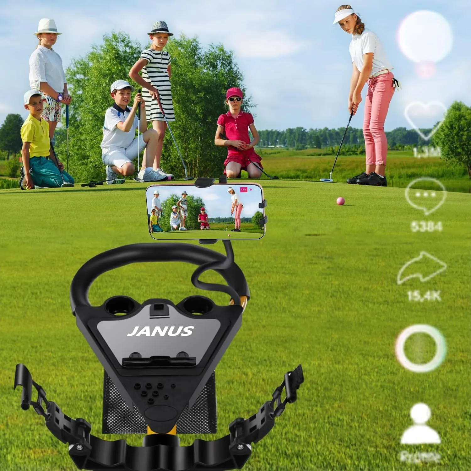 JANUS Golf Cart, Golf Bag cart, Foldable Golf Push cart,Golf Pull cart,3 Wheel Golf Push carts，with Gooseneck Phone Holder