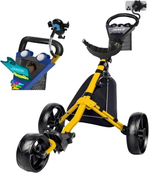 JANUS Golf Cart, Golf Bag cart, Foldable Golf Push cart,Golf Pull cart,3 Wheel Golf Push carts，with Gooseneck Phone Holder