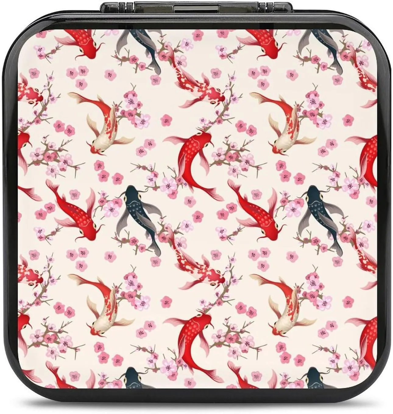 Japanese Fish Cherry Flowers 24 Game Card Holder Case Storage Box Compatible with Switch Gifts for Game Lover