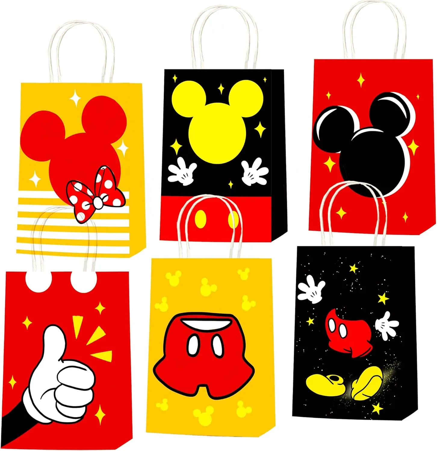 JAROVOKUWO 24 Pcs Cartoon Mouse Party Favor 6 styles Treat Gift Bags,Cake Snack Goody Cardboard Bags for Kids Baby Shower Birthday Party Decorations Supplies