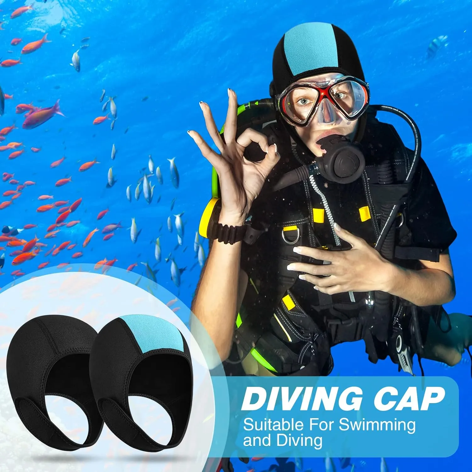 Jecery 2 Pcs Neoprene Diving Hood Thermal Wetsuit Hood Cap Swim Caps with Chin Straps Snorkeling Neoprene Surf Beanie 2.5 mm Diving Headgear for Men Women Sailing Water Sports