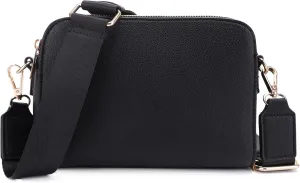 JESSIE & JAMES Triple Zip Crossbody Concealed Carry Bag Small Crossbody Camera Bag Purse with Wide Shoulder Strap