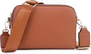 JESSIE & JAMES Triple Zip Crossbody Concealed Carry Bag Small Crossbody Camera Bag Purse with Wide Shoulder Strap