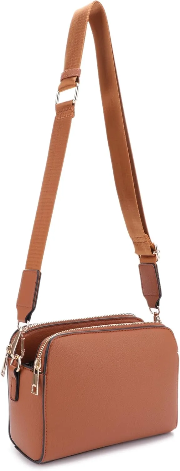 JESSIE & JAMES Triple Zip Crossbody Concealed Carry Bag Small Crossbody Camera Bag Purse with Wide Shoulder Strap
