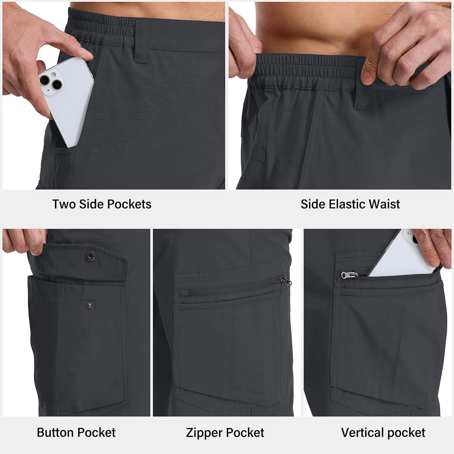 Jessie Kidden Mens Stretch Casual Lightweight Water Resistant Quick Dry Cargo Fishing Hiking Shorts