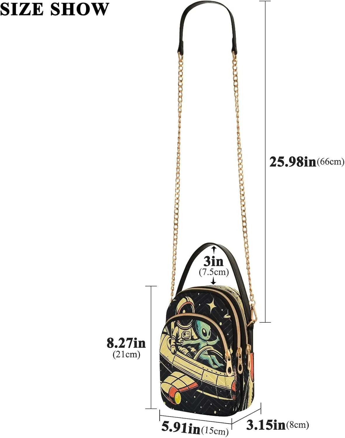 Joisal Cartoon Astronaut and Alien Purses for Women Crossbody Bag Triple Zip Handbag for Women, Cell Phone Purse Crossbody