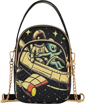 Joisal Cartoon Astronaut and Alien Purses for Women Crossbody Bag Triple Zip Handbag for Women, Cell Phone Purse Crossbody