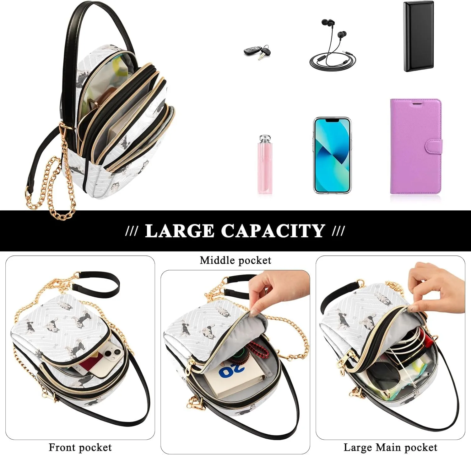 Joisal Women Crossbody Bags, Womens Shoulder Purse Triple Zip Handbags for Women, Cell Phone Purse Crossbody