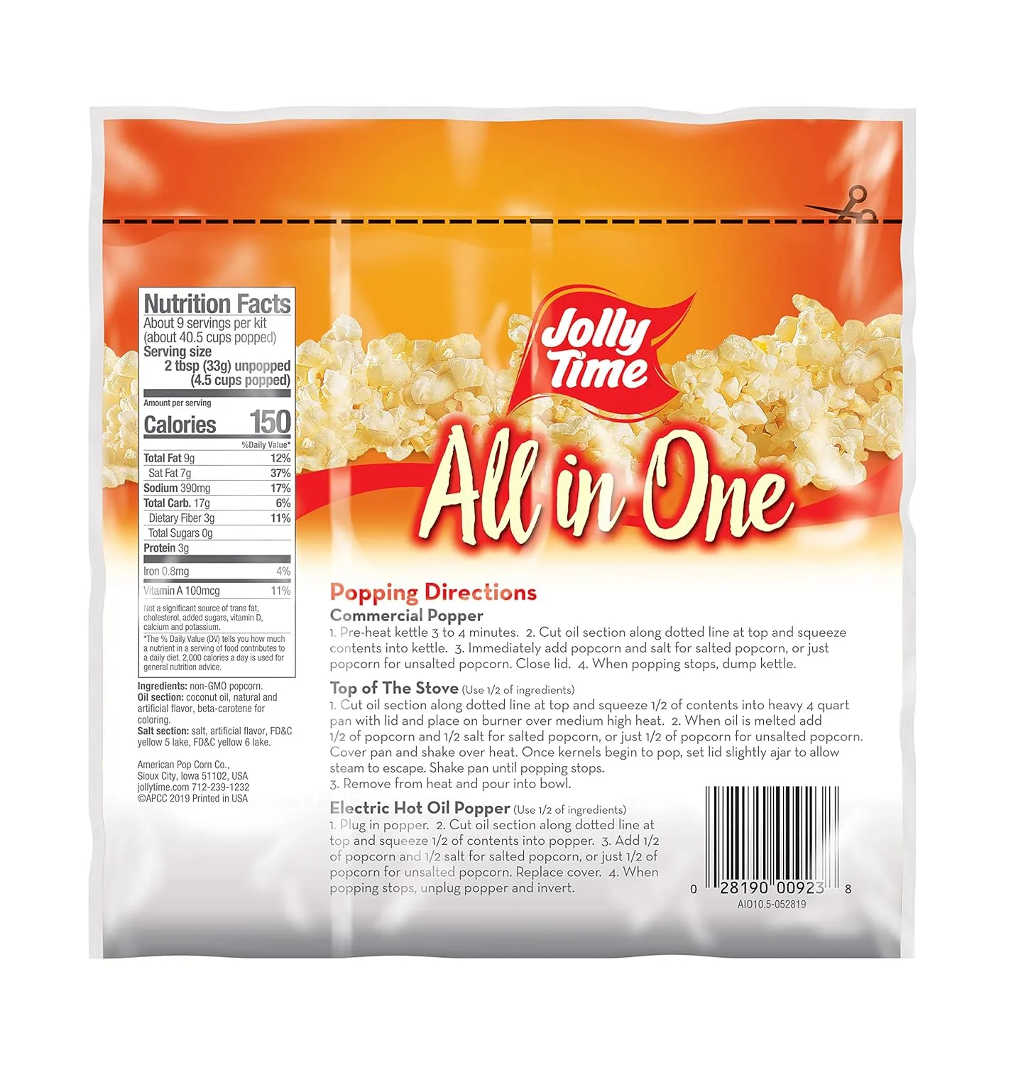 JOLLY TIME All in One Popcorn Kit, Portion Packets with Kernels, Oil and Salt for Movie Theater or Air Popper Machines (24 pack, 8oz Kettle)