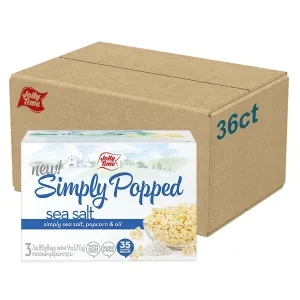 Jolly Time Simply Popped, Vegan, Dairy Free Microwave Popcorn, 3oz Sharing Bag, 3 Bags Per Carton (Simply Popped Sea Salt, 3 Ounce (Pack of 36))