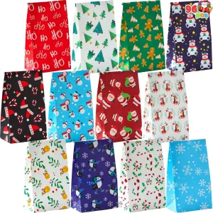 JOYIN 96 Pcs Christmas Goody Bags with 12 Designs Xmas Goodie Gift Bags for Xmas Party Supplies, Holiday Treat Bags