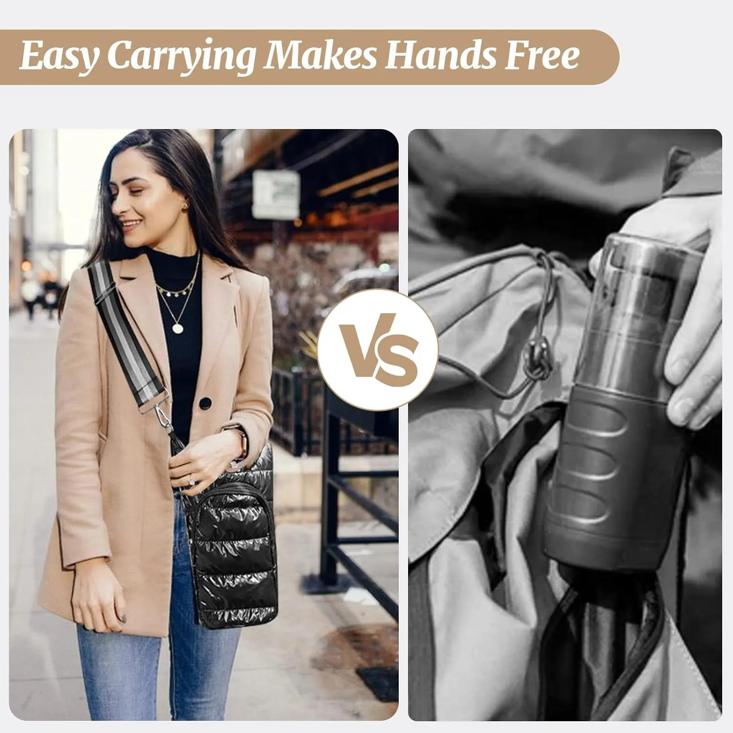JSLOOO Quilted Hydrobag with Pockets - Crossbody Water Bottle Carrier and Holder