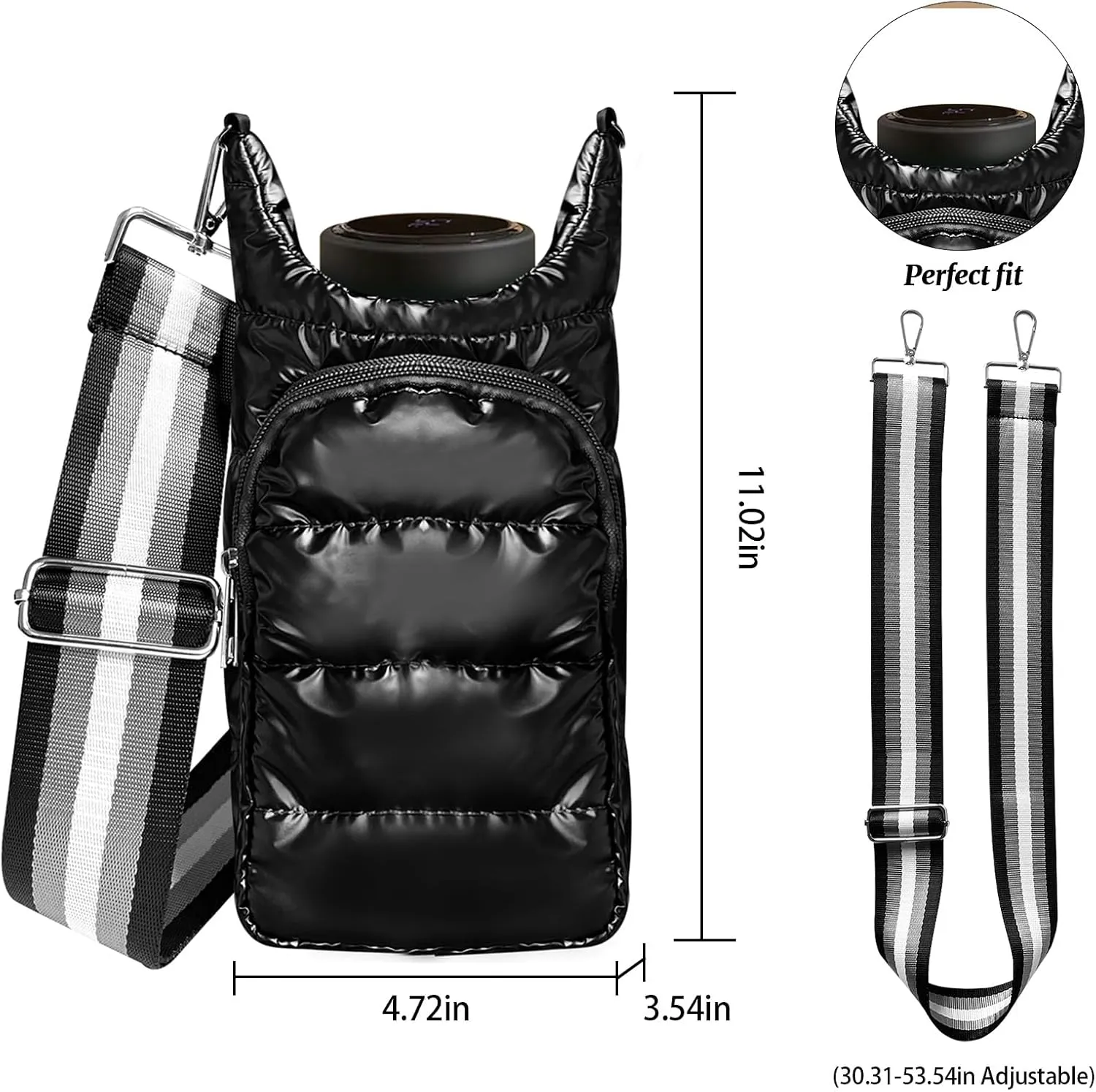 JSLOOO Quilted Hydrobag with Pockets - Crossbody Water Bottle Carrier and Holder