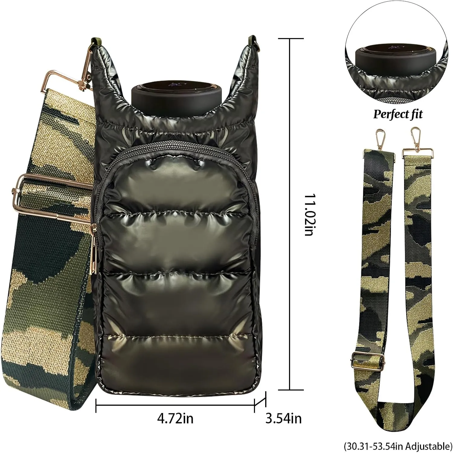 JSLOOO Quilted Hydrobag with Pockets - Crossbody Water Bottle Carrier and Holder