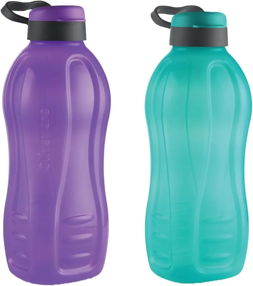 Jumbo 2 Litre Water Bottle, 100% Leak Proof, BPA Free Premium Plastic Bottle, for Home, Office & Gym, Sturdy with Holder, Pack of 2 (Purple & Blue)