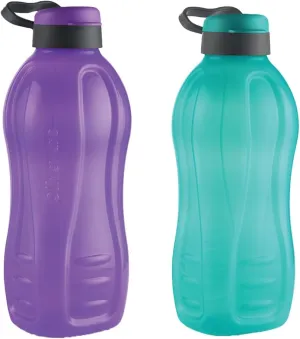Jumbo 2 Litre Water Bottle, 100% Leak Proof, BPA Free Premium Plastic Bottle, for Home, Office & Gym, Sturdy with Holder, Pack of 2 (Purple & Blue)