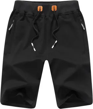 JustSun Mens Shorts Casual Sports with Elastic Waist Zipper Pockets