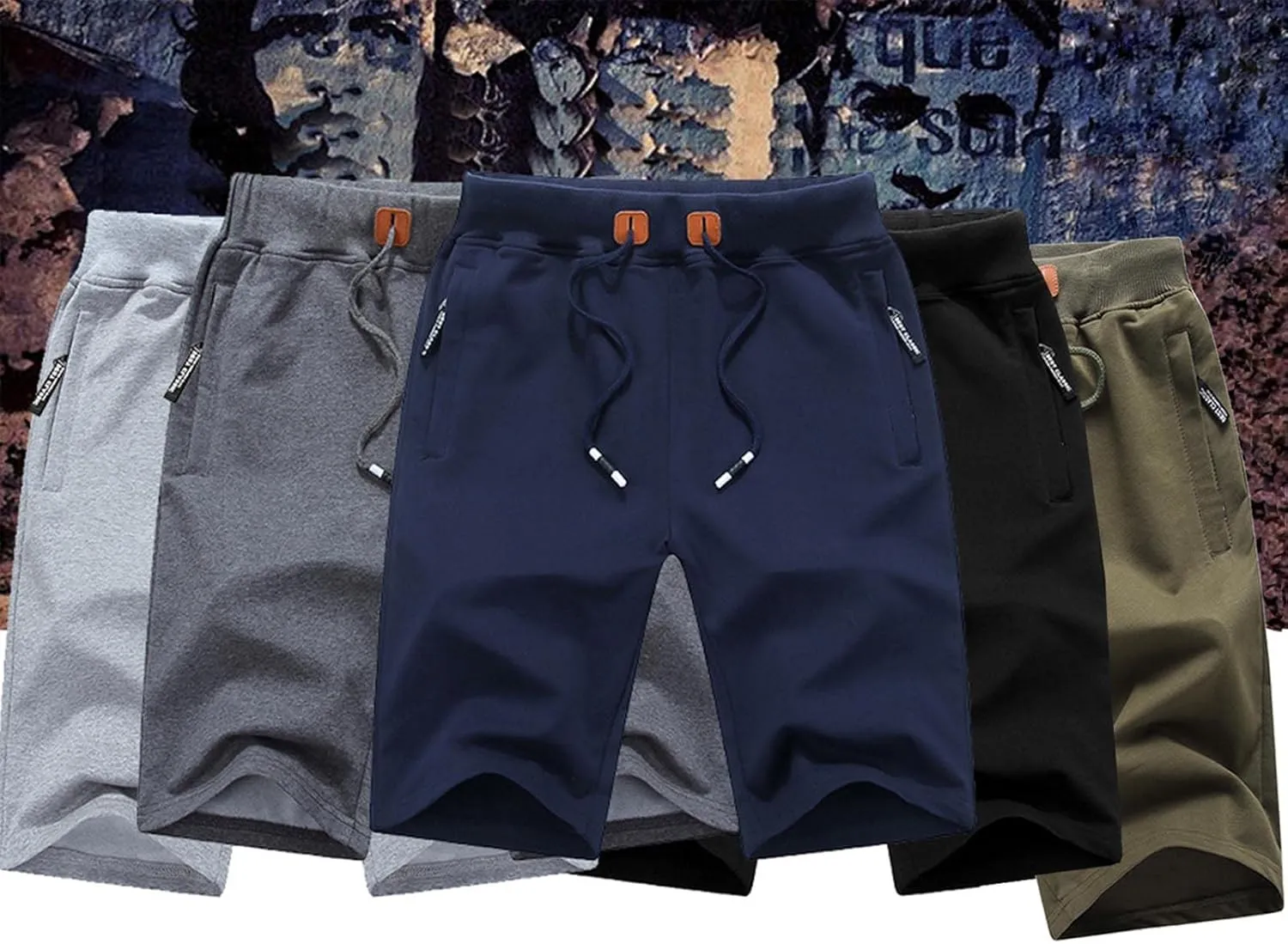 JustSun Mens Shorts Casual Sports with Elastic Waist Zipper Pockets