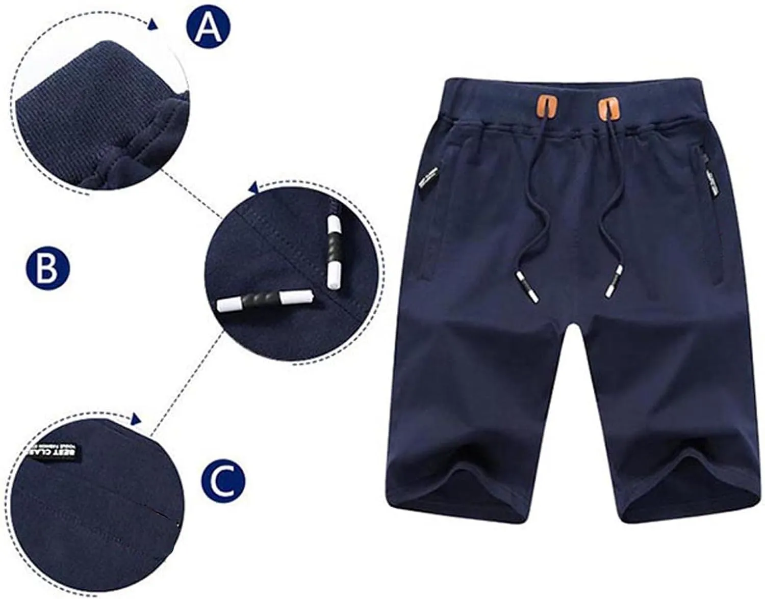 JustSun Mens Shorts Casual Sports with Elastic Waist Zipper Pockets