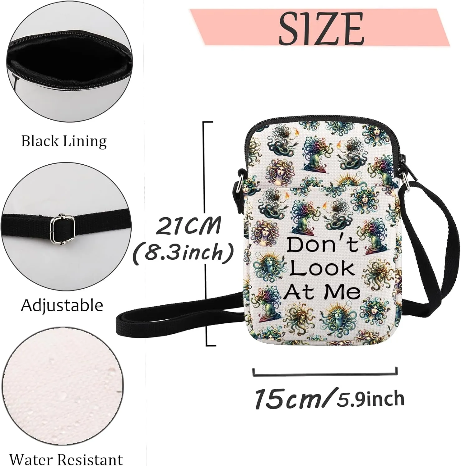 JXGZSO Funny Snake Women Cosmetic Bag Greek Makeup Zipper Pouch Hair Lady Travel Bag Greek Mythology Gift (Snake Crossbody)