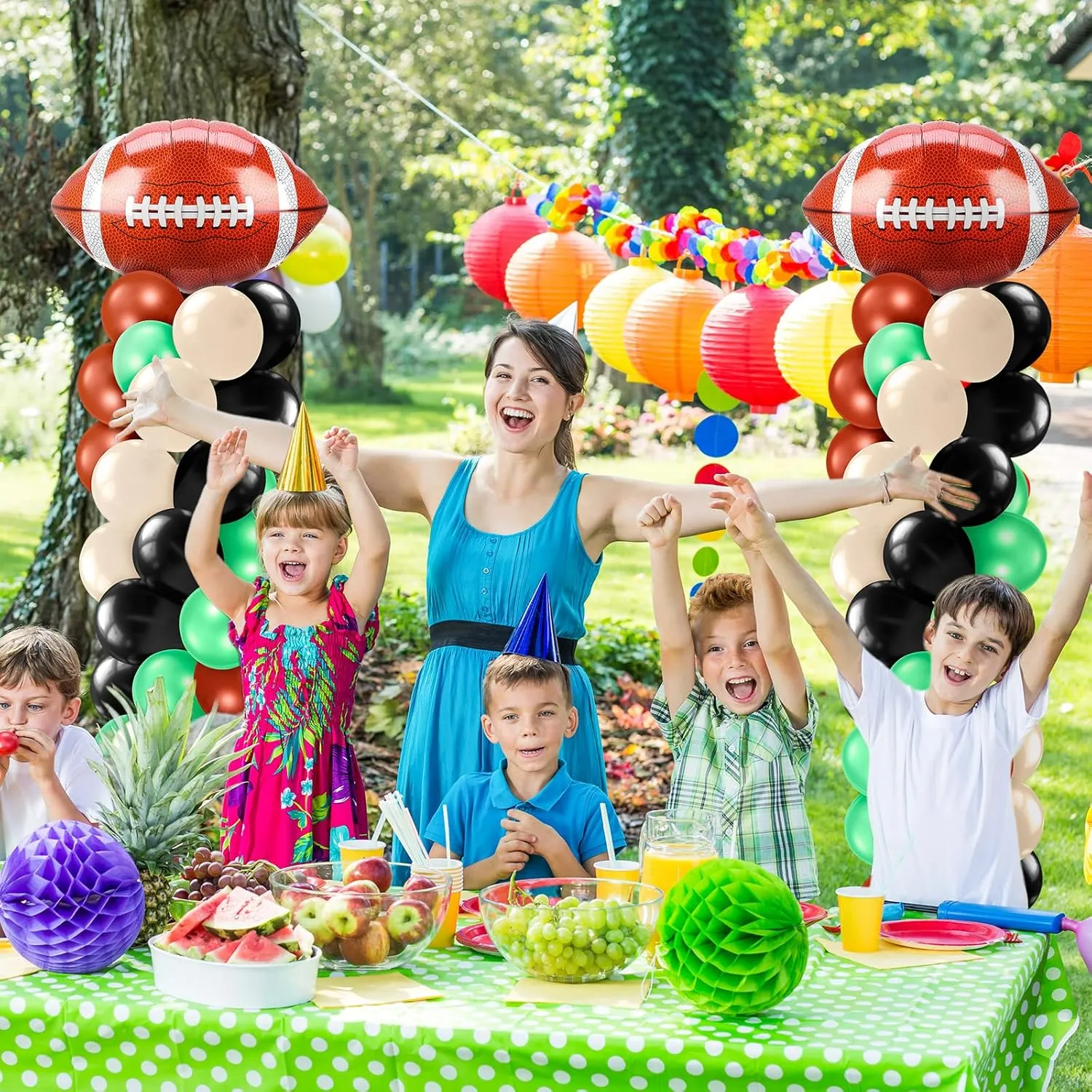 Kasyat 2 Sets Football Party Balloon Column Stand Kit with 2 Football Foil Balloons 100 Latex Balloons, Adjustable Balloon Stands for Game Sports Birthday Party Themed Decorations