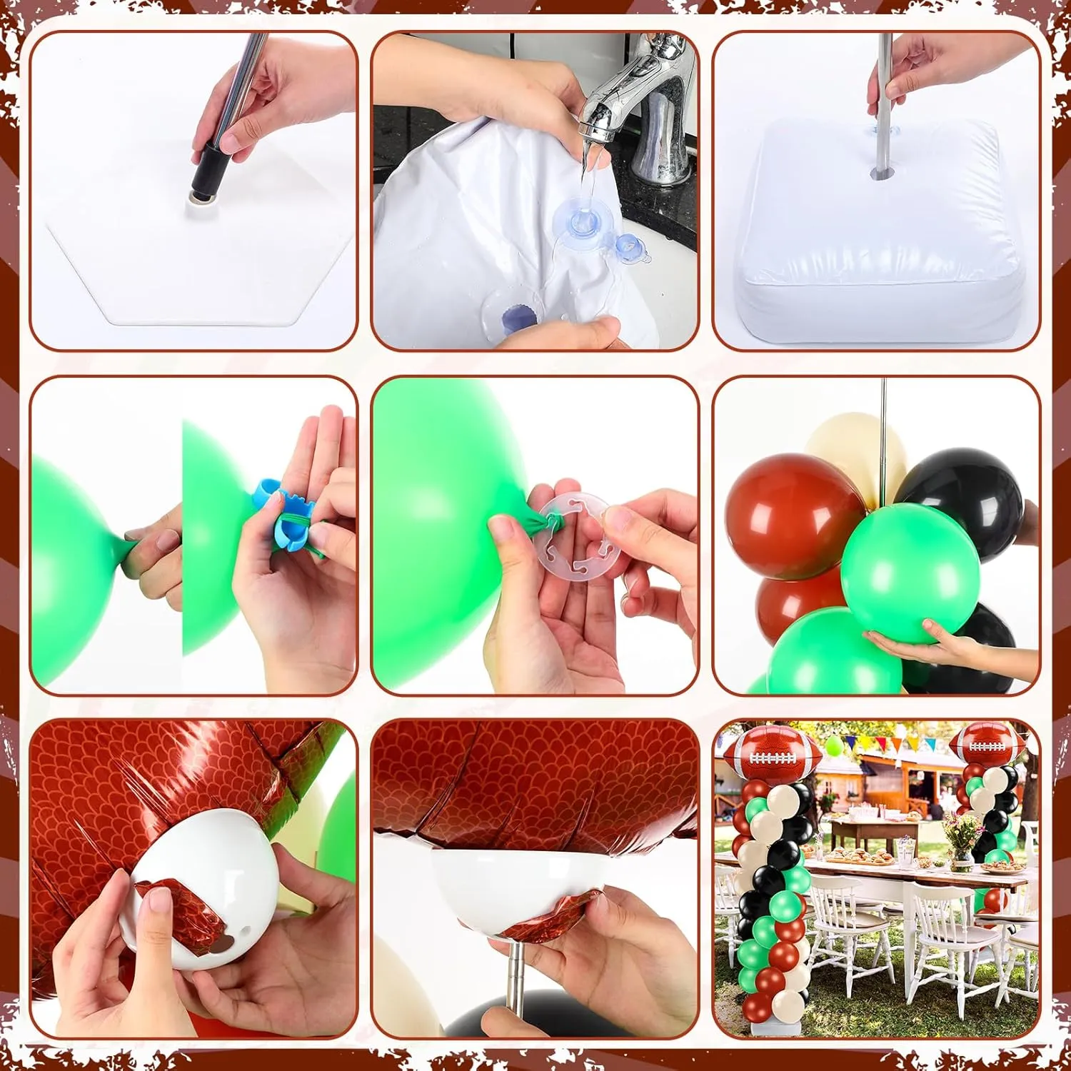 Kasyat 2 Sets Football Party Balloon Column Stand Kit with 2 Football Foil Balloons 100 Latex Balloons, Adjustable Balloon Stands for Game Sports Birthday Party Themed Decorations