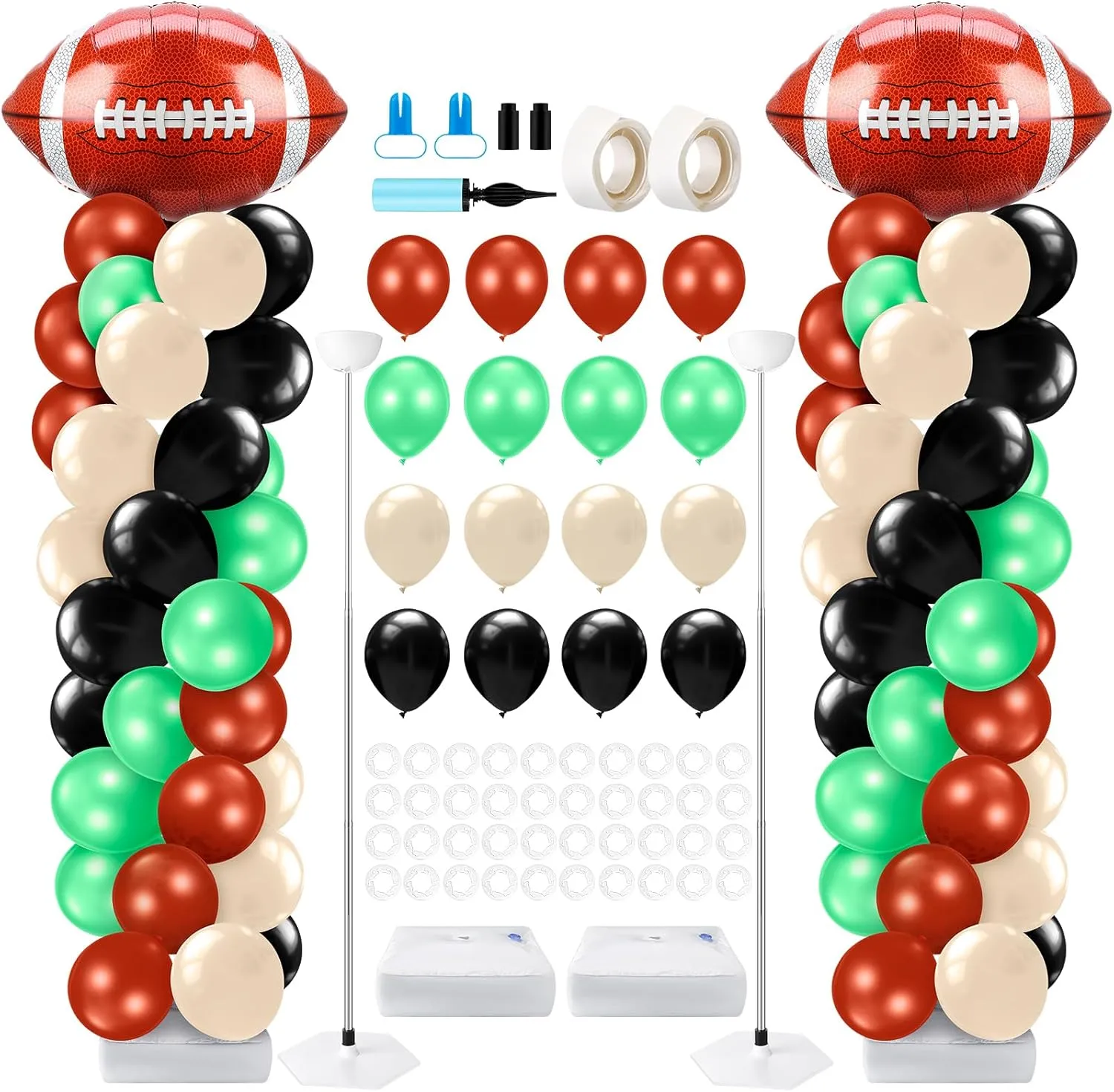 Kasyat 2 Sets Football Party Balloon Column Stand Kit with 2 Football Foil Balloons 100 Latex Balloons, Adjustable Balloon Stands for Game Sports Birthday Party Themed Decorations