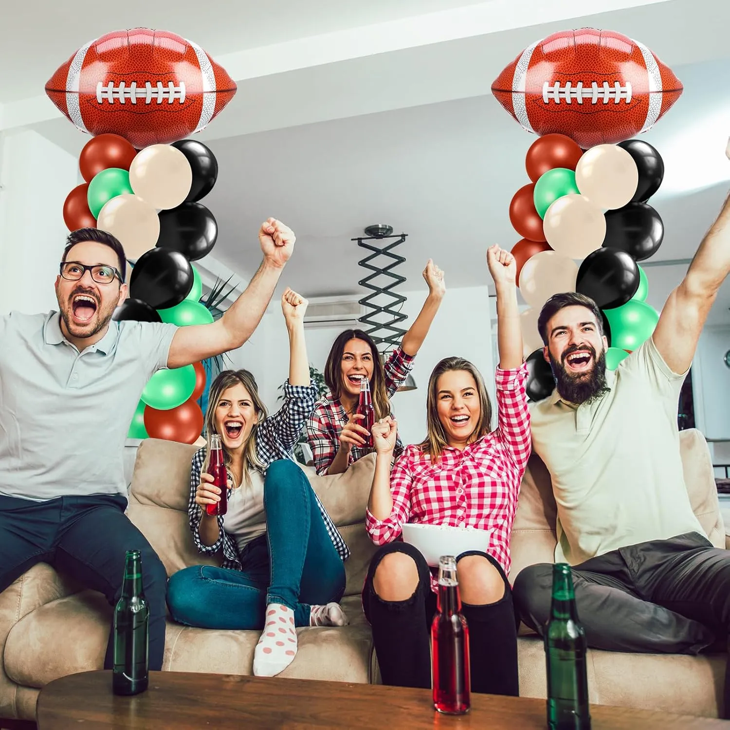 Kasyat 2 Sets Football Party Balloon Column Stand Kit with 2 Football Foil Balloons 100 Latex Balloons, Adjustable Balloon Stands for Game Sports Birthday Party Themed Decorations