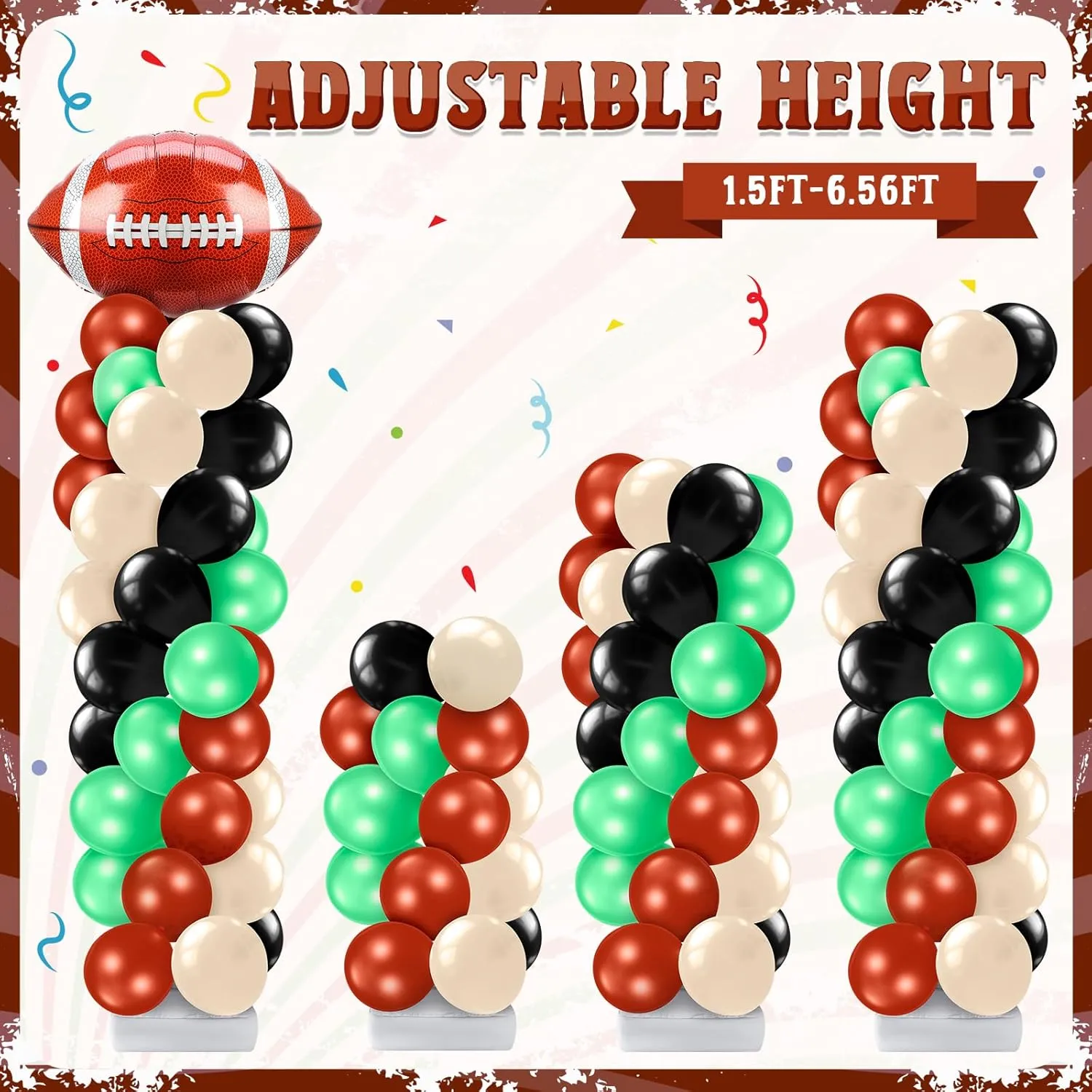 Kasyat 2 Sets Football Party Balloon Column Stand Kit with 2 Football Foil Balloons 100 Latex Balloons, Adjustable Balloon Stands for Game Sports Birthday Party Themed Decorations