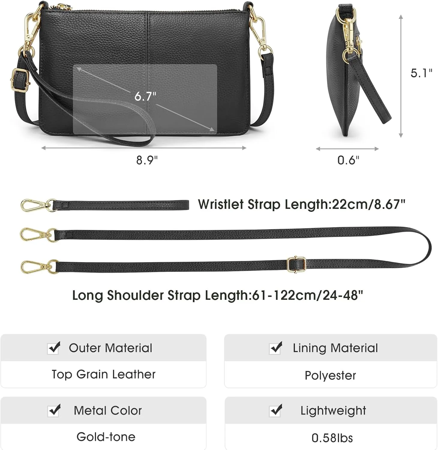 Kattee Leather Small Crossbody Shoulder Bags Purse for Women Trendy, Designer Handbag Pouch Clutch with Wristlet