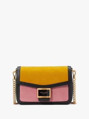 Katy Colorblocked Suede Flap Chain Crossbody