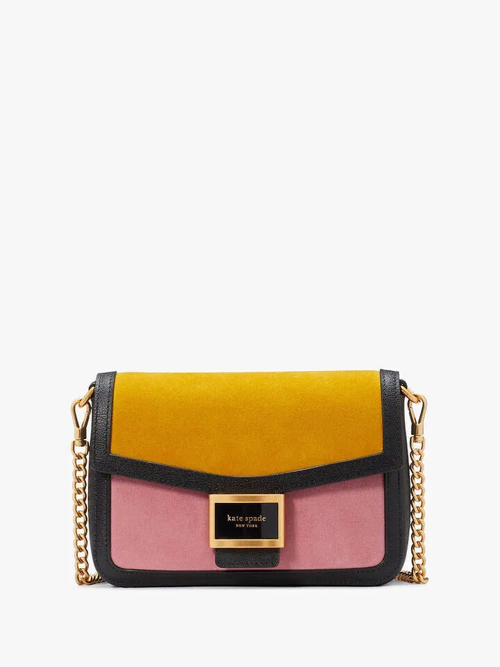Katy Colorblocked Suede Flap Chain Crossbody