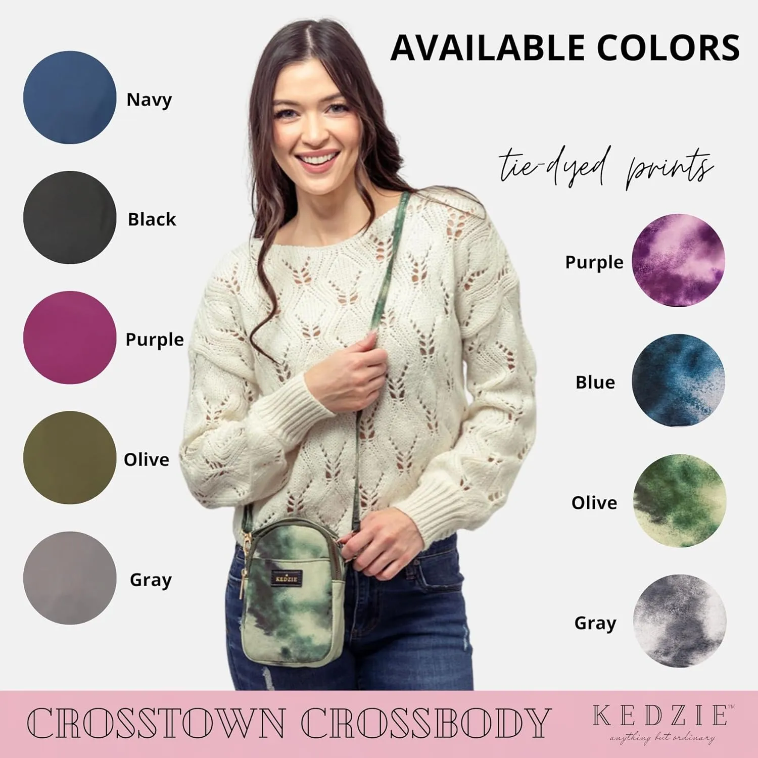 KEDZIE Crosstown Crossbody Zipper Bag with Adjustable Strap