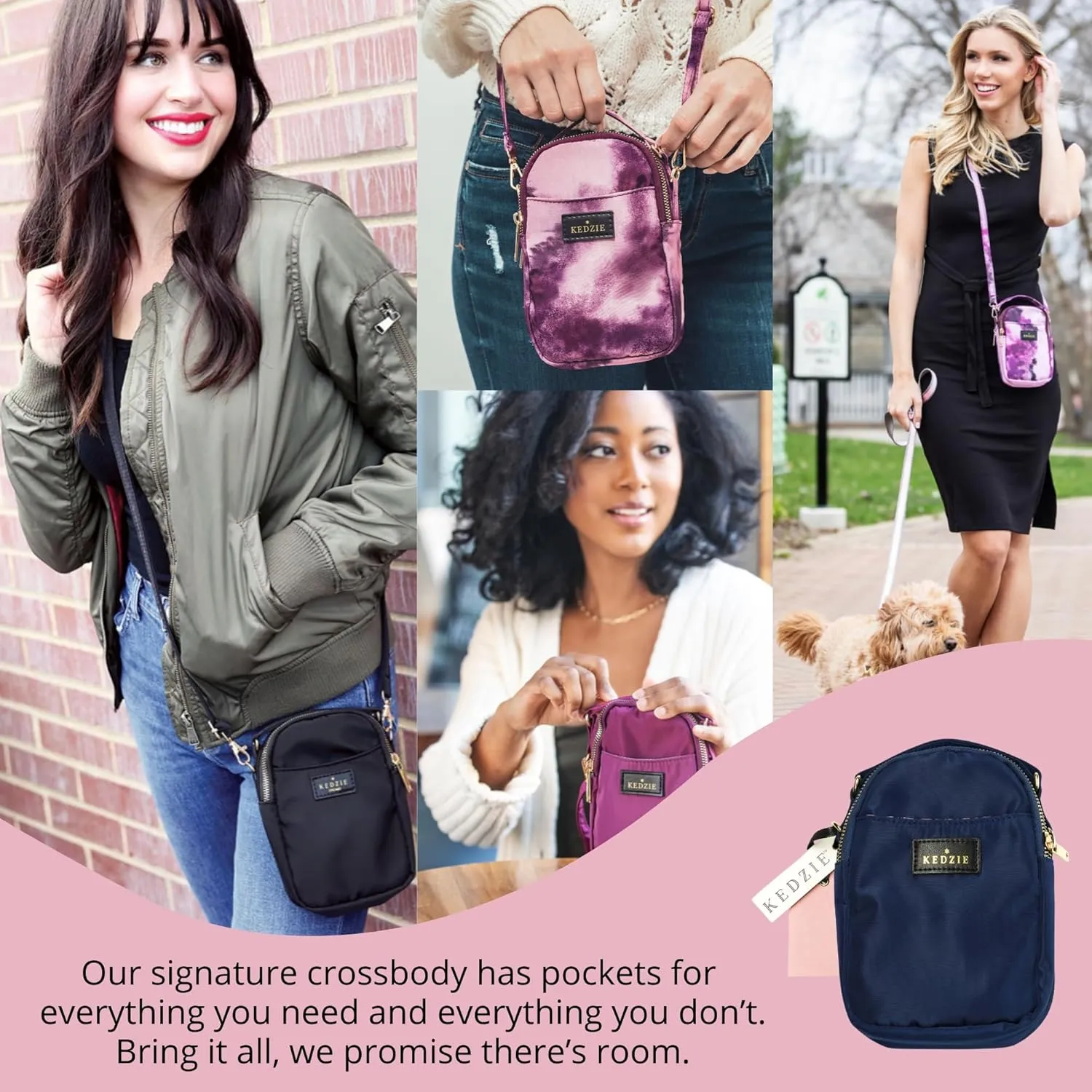 KEDZIE Crosstown Crossbody Zipper Bag with Adjustable Strap